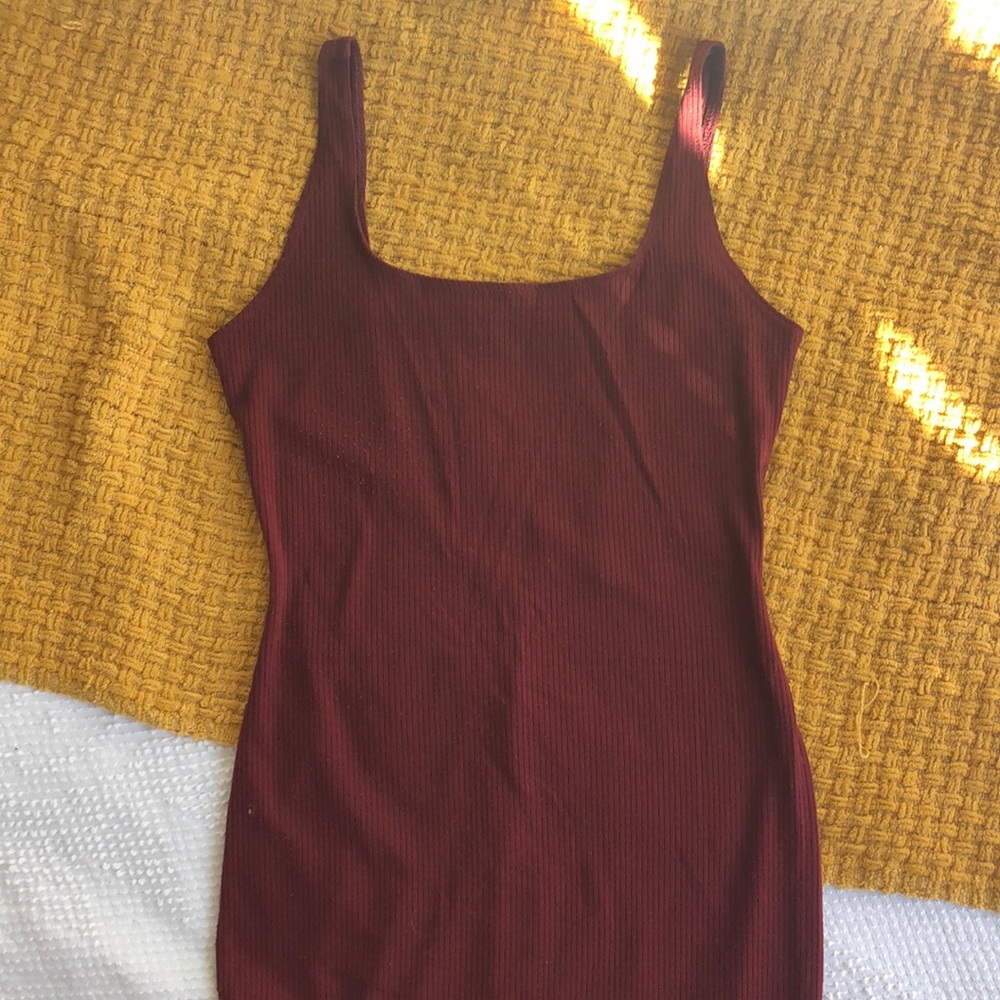 Red form fitting dress